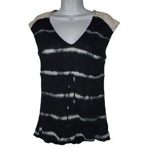 Rip Curl Top Women M Black Sumatra Stripe Tunic Gauzy Beach Crochet Boho Surf‎